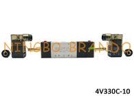 AC220V DC24V 3/8 &quot;वायवीय सोलेनोइड वाल्व 5/3 वे 4V330C-10 ऑटोमेशन मशीन से एल्यूमीनियम शरीर के साथ