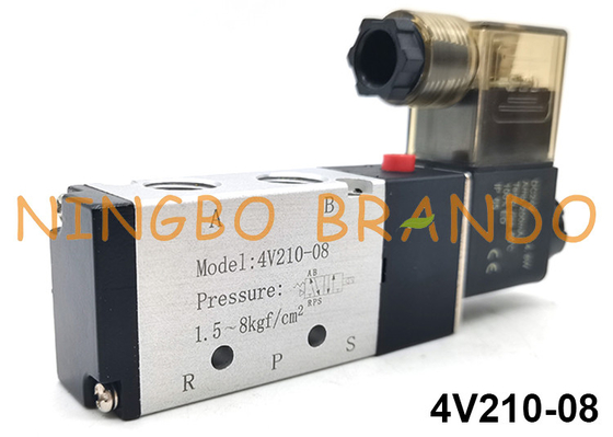 4V210-08 सिंगल कॉइल एयरटैक टाइप न्यूमेटिक सोलेनॉइड वाल्व 5/2 वे DC24V AC220V
