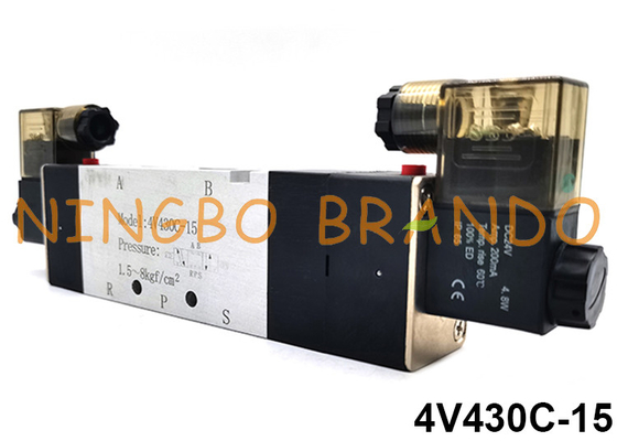 4V430C-15 एयरटैक टाइप 5/3 वे क्लोज्ड सेंटर न्यूमेटिक सोलनॉइड वाल्व 24V 220V