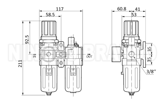 AC3010 1/4' 3/8' एयर फिल्टर नियामक स्नेहक FR.L संयोजन