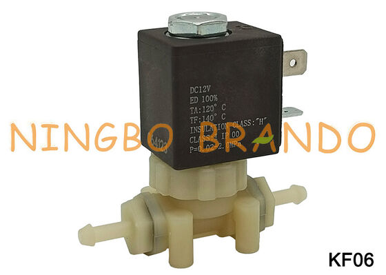 2 वे एनसी खाद्य ग्रेड सुरक्षित PA66 प्लास्टिक वॉटर सोलनॉइड वाल्व DC12V KF06