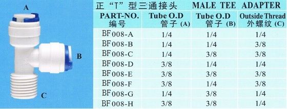 Reverse Osmosis Parts Plastic Pipe Fitting 3/8" Male Tee Adapter for Water Purifier System