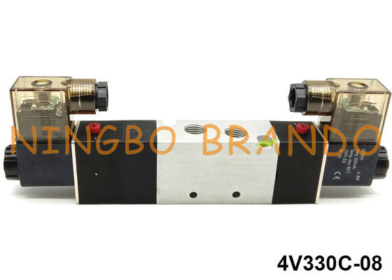4V330C-08 एयरटैक प्रकार वायवीय सोलेनॉइड वाल्व 1/4 '' 5/3 मार्ग 24VDC